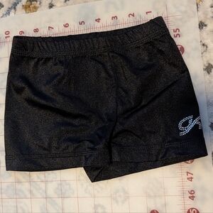 GK Leo Shorts Black With Shimmer And Rhinestone Logo Girls L